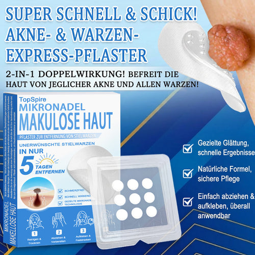 👩‍⚕️TopSpire® 2-in-1 Mikronadel- & Hydrokolloid-Pflaster | Entferner für erhabene Muttermale, Akne, flache Warzen & Hautanhängsel | Verbessert Falten, Narben & Hautunreinheiten | Unsichtbare Stern-Pickelpflaster für Gesicht & Körper