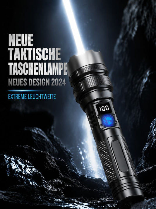 🔦 Wiederaufladbare Hochleistungs-Zoom-Taschenlampe – 2000 Lumen, Powerbank & digitale Akkuanzeige