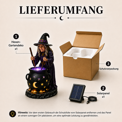 🧙‍♀️ᵐⁱⁿⁱ Halloween-Hexe mit leuchtendem Hexenkessel – Solarleuchte