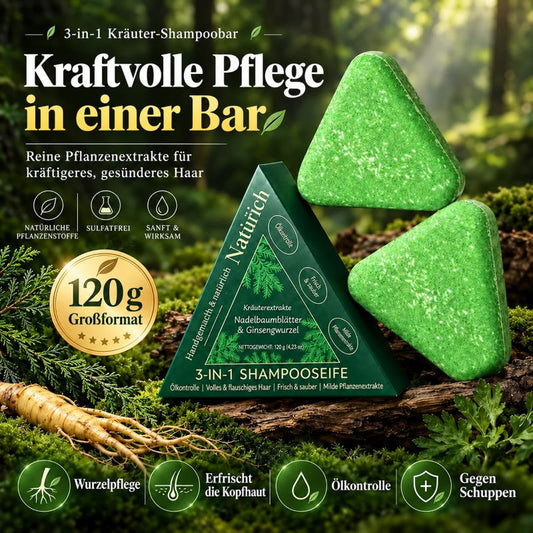 3-in-1 Kräuter-Shampoobar — Kopfhaut-Erfrischung, Ölkontrolle & kräftiger wirkendes Haar